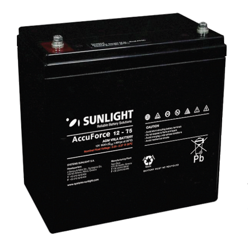 Solar Battery  AGM maintenance free SunLight AccuForce 12V – 75Ah Sealed Batteries AGM-12V GU