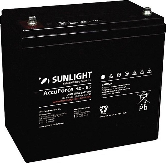 Μπαταρία Φωτοβολταϊκών SunLight AccuForce 12V – 55 Ah  AGM κλειστού τύπου Μπαταρίες Βαθιάς Εκφόρτισης & VRLA