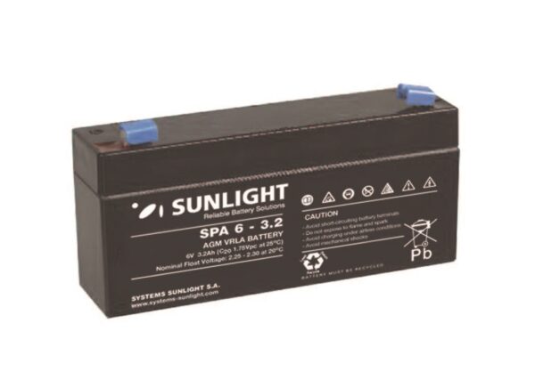 Battery Sunlight SPA6-3.2 VRLA – Technology AGM – 6V 3.2Ah Sealed Batteries AGM-12V GU