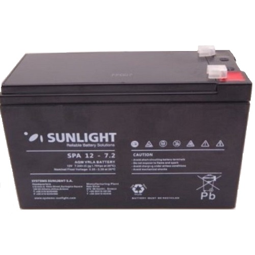 Solar Battery AGM maintenance free SunLight SPA 7.2 Ah  12V Sealed Batteries AGM-12V GU